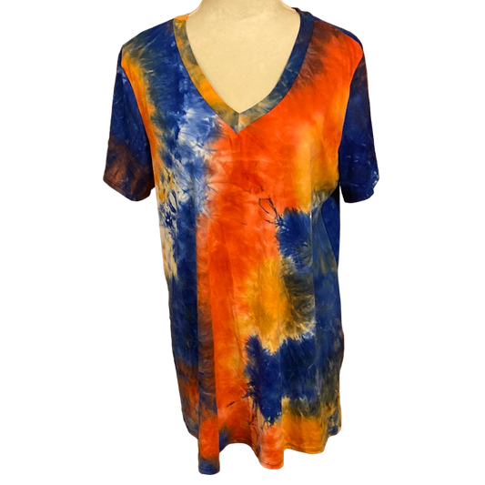 SHORT SLEEVE V NECK MULTICOLOR TIE DYE PRINT TOP