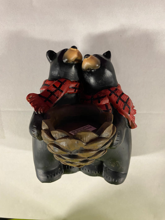 Black Bear Duo Tealight Holder Christmas Accent