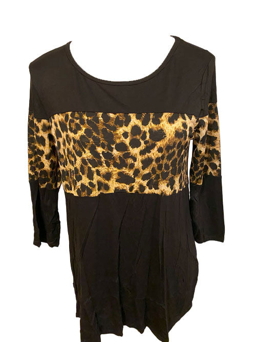 3/4 SLEEVE ROUND NECK BLACK LEOPARD TOP