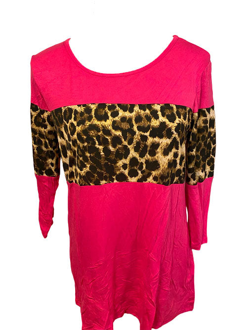 3/4 SLEEVE ROUND NECK BLACK LEOPARD TOP