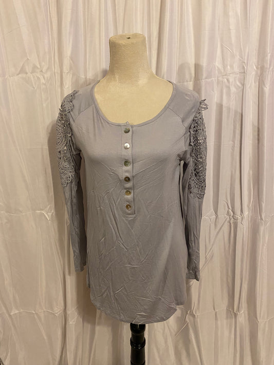 Luxe Rayon Lace Trim & Shell Buttons Top