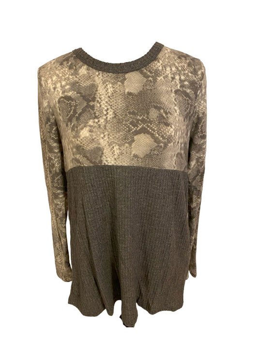 Long Sleeve Snake Skin Print Top with Contrast