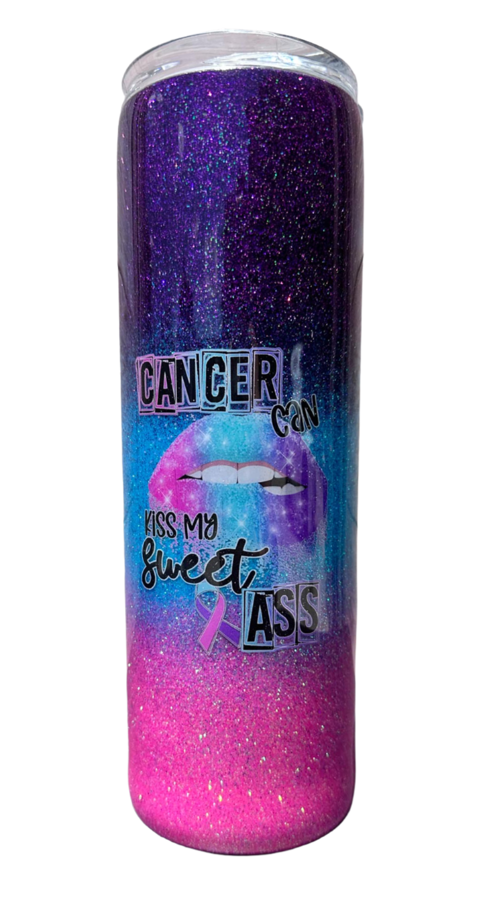 Custom Painted Kiss My Sweet Stainless Skinny Tumbler w/Sliding Lid and Straw- 30 Oz