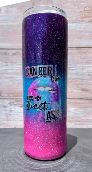 Custom Painted Kiss My Sweet Stainless Skinny Tumbler w/Sliding Lid and Straw- 30 Oz