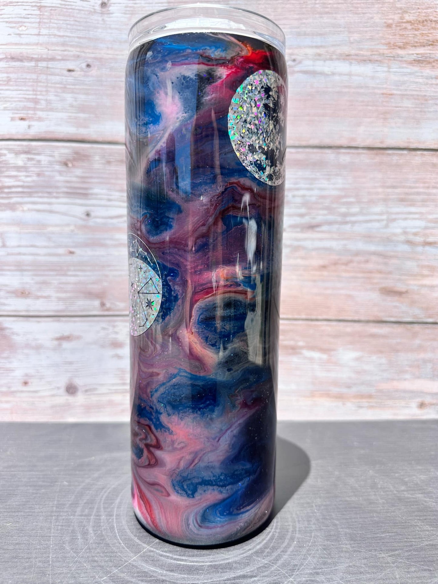 Custom Painted Galactic Space Stainless Skinny Tumbler w/Sliding Lid and Straw- 30 Oz