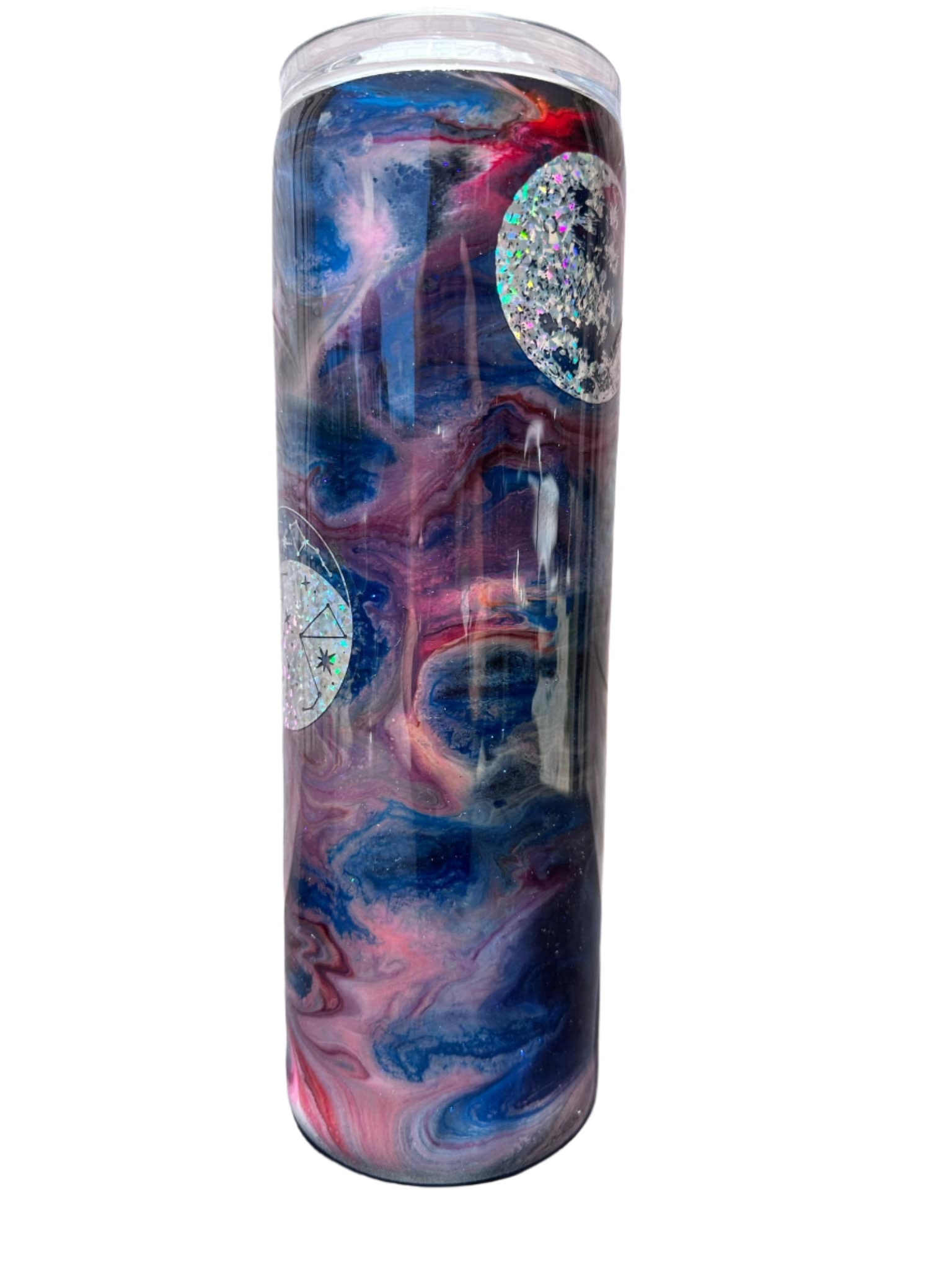 Custom Painted Galactic Space Stainless Skinny Tumbler w/Sliding Lid and Straw- 30 Oz