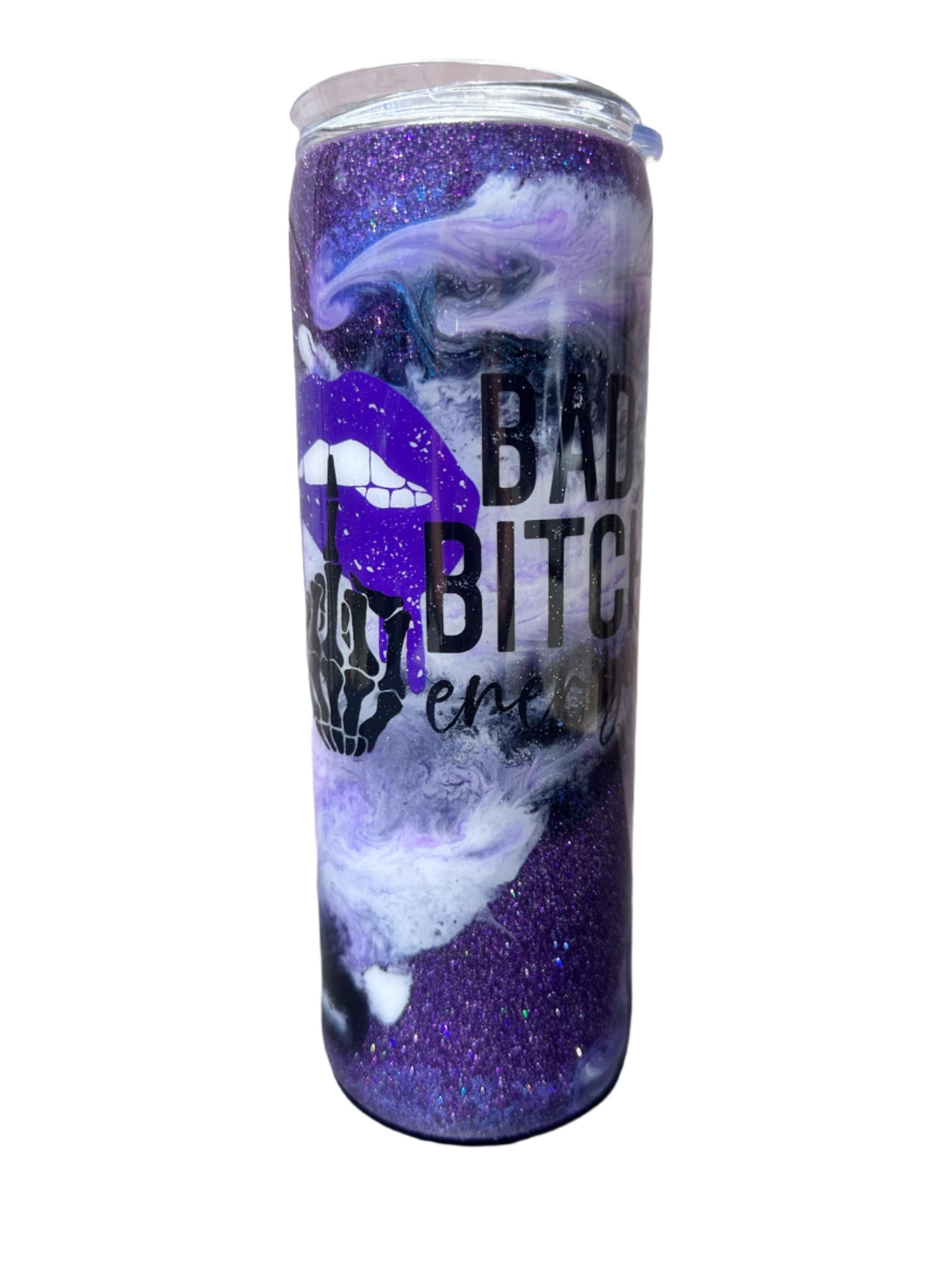 Custom Painted Bad Energy Stainless Skinny Tumbler w/Sliding Lid and Straw- 20 Oz