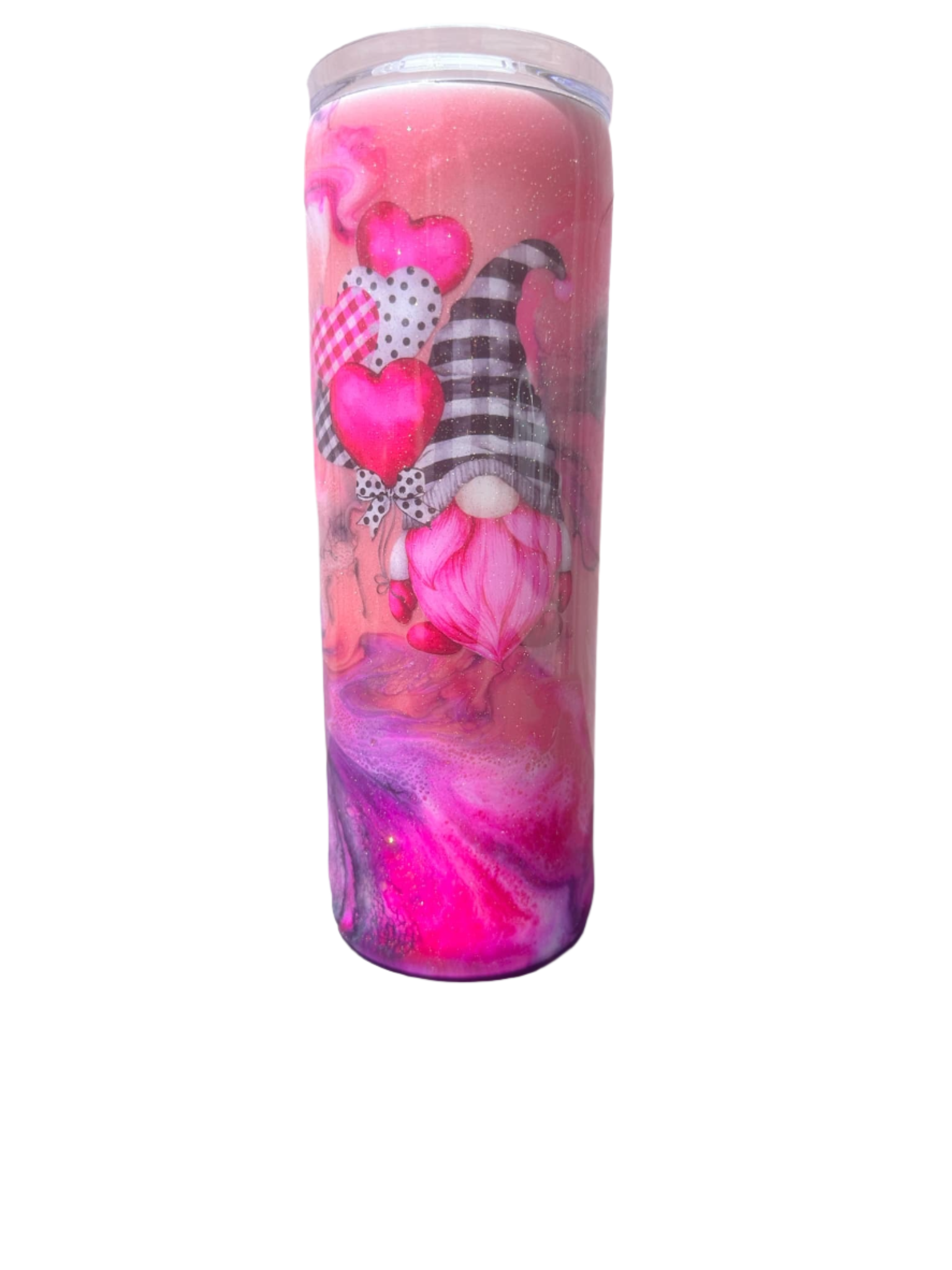 Custom Painted Pink Beard Gnome Stainless Skinny Tumbler w/Sliding Lid and Straw- 20 Oz
