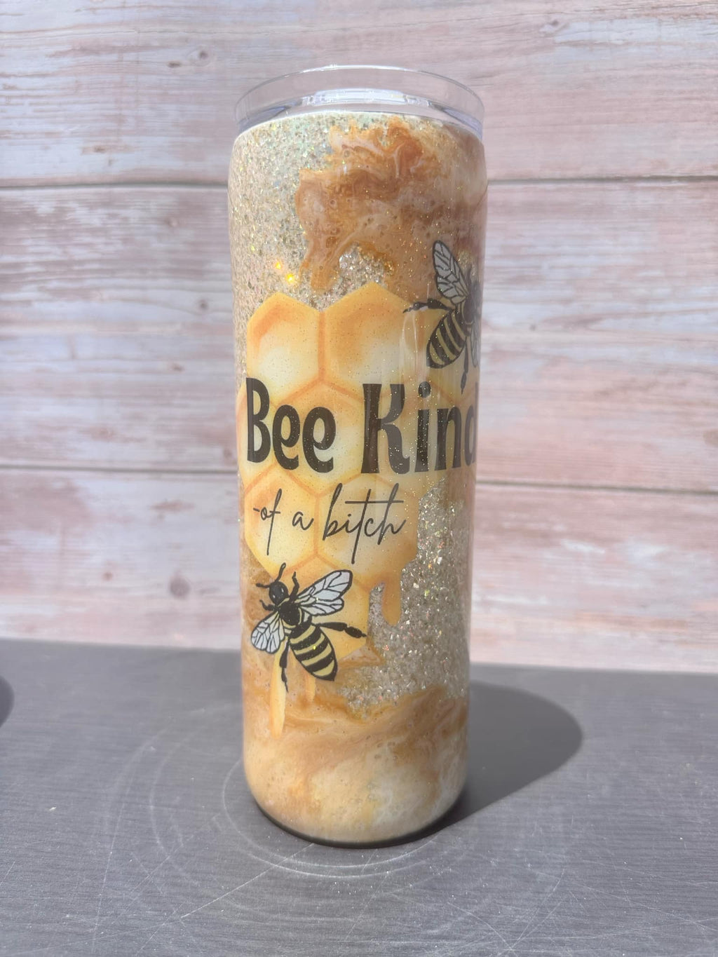 Custom Painted Bee Kind Stainless Skinny Tumbler w/Sliding Lid and Straw- 20 Oz