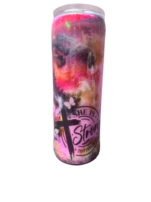 Custom Painted She Is Strong Stainless Skinny Tumbler w/Sliding Lid and Straw- 20 Oz