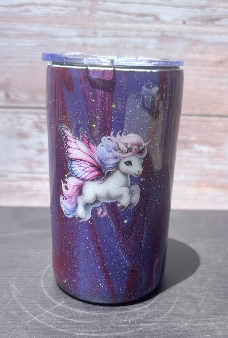 Custom Hand-Painted Purple Unicorn Glitter Tumbler - 14 Oz