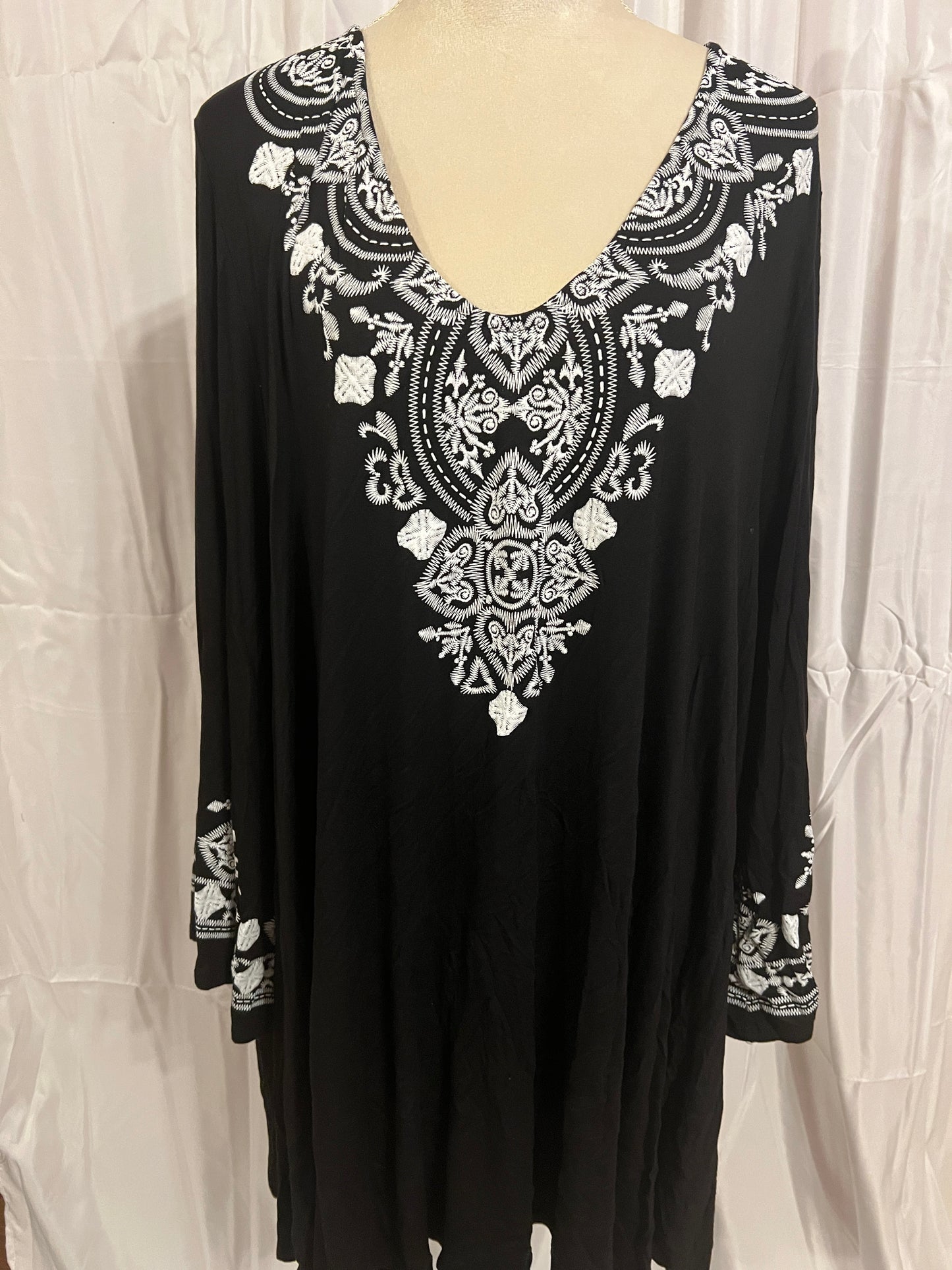 V-Neck Long Sleeve Top with Embroidered Details