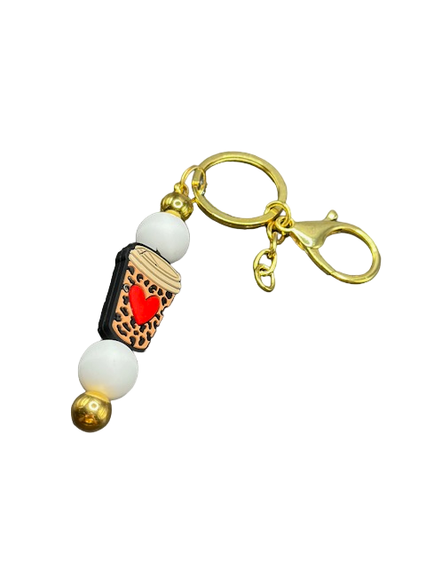 Leopard Coffee Beaded Keychain