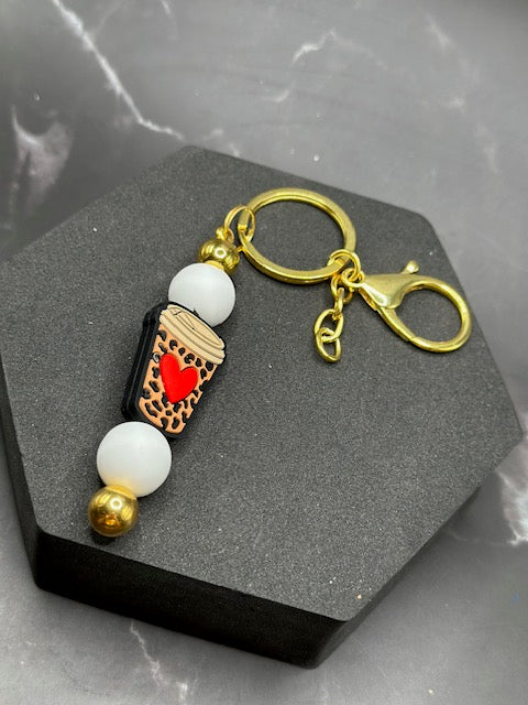 Leopard Coffee Beaded Keychain