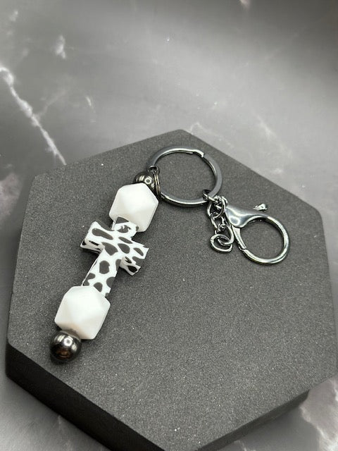 Cow Cross Beaded Keychain