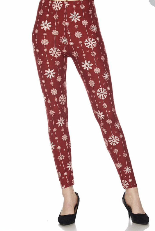 3X4X RED SNOWFLAKE Print Brushed Leggings