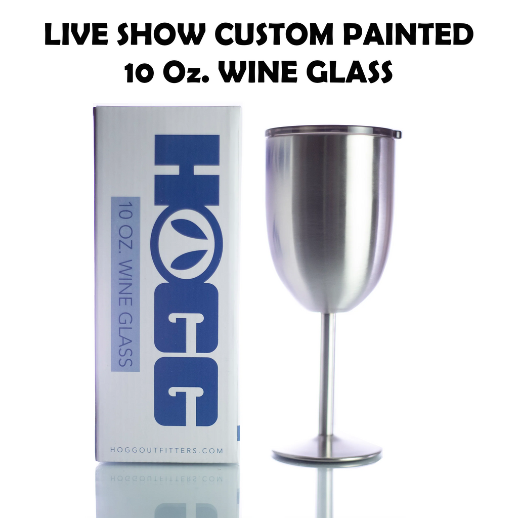 LIVE SHOW Custom Painted Stainless Stem Wine Glass w/Sliding Lid - 10 Oz