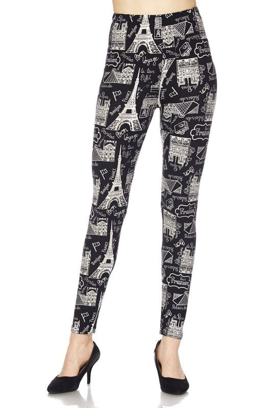 Extra Plus and Plus Paris Eiffel Tower PRINT Brushed Ankle Length Legging