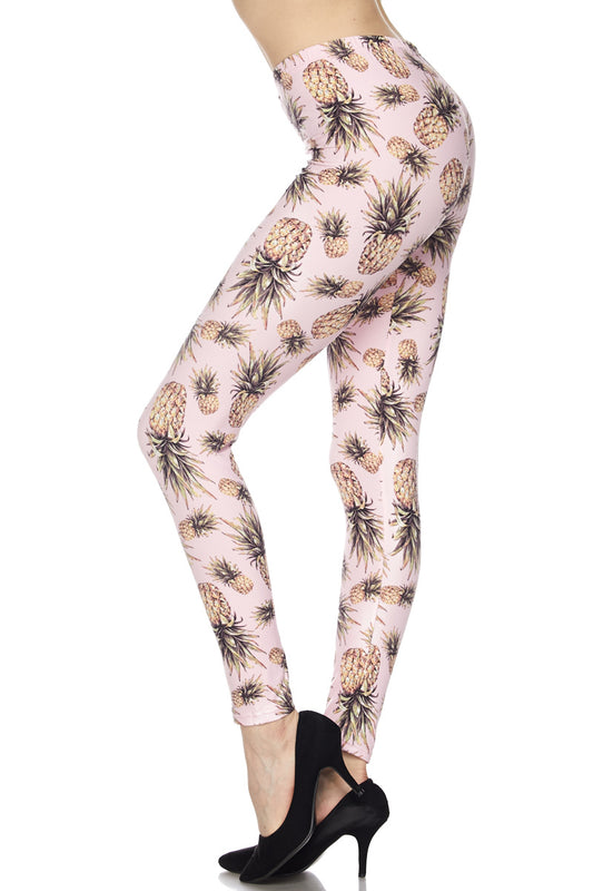 PINK PINEAPPLE Print Brushed ONE SIZE Leggings