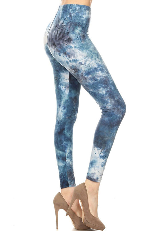 DARK BLUE TIE DYE PRINTED BUTTER SOFT Ankle Legging