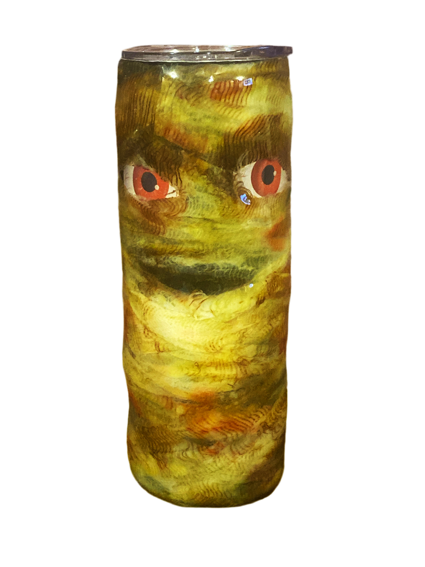 Custom Painted Halloween Melvin The Mummy Stainless Skinny Tumbler w/Sliding Lid and Straw- 20 Oz