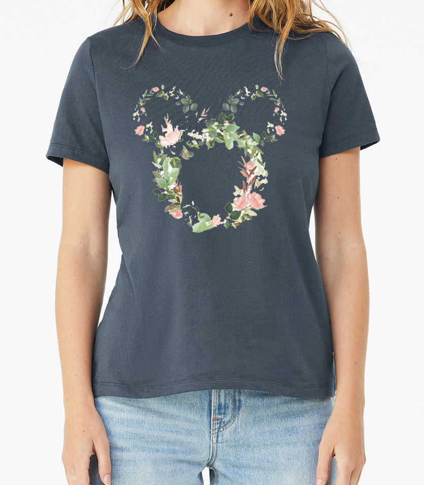 Minnie Ears Floral Outline T-Shirt