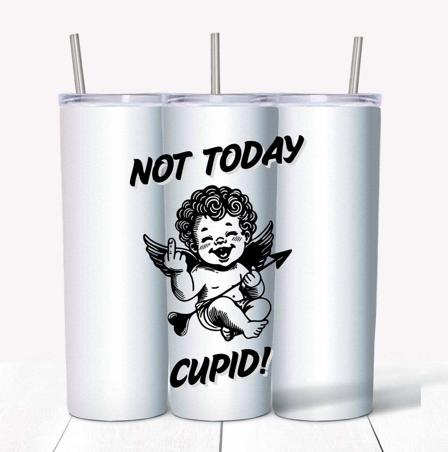 Valentines Cupid Skinny Tumbler w/Sliding Lid and Straw- 20 Oz