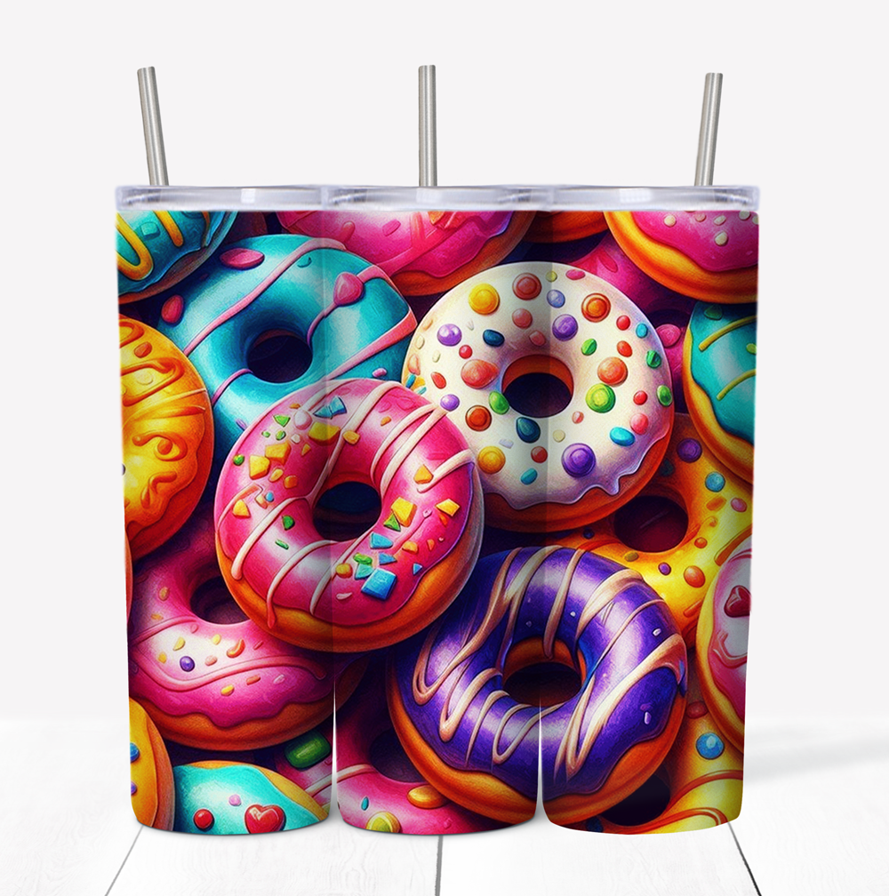 Donuts Skinny Tumbler w/Sliding Lid and Straw- 20 Oz