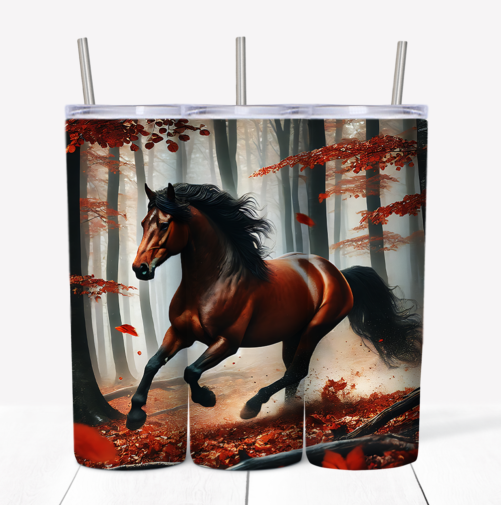 Maroon Horse Skinny Tumbler w/Sliding Lid and Straw- 20 Oz