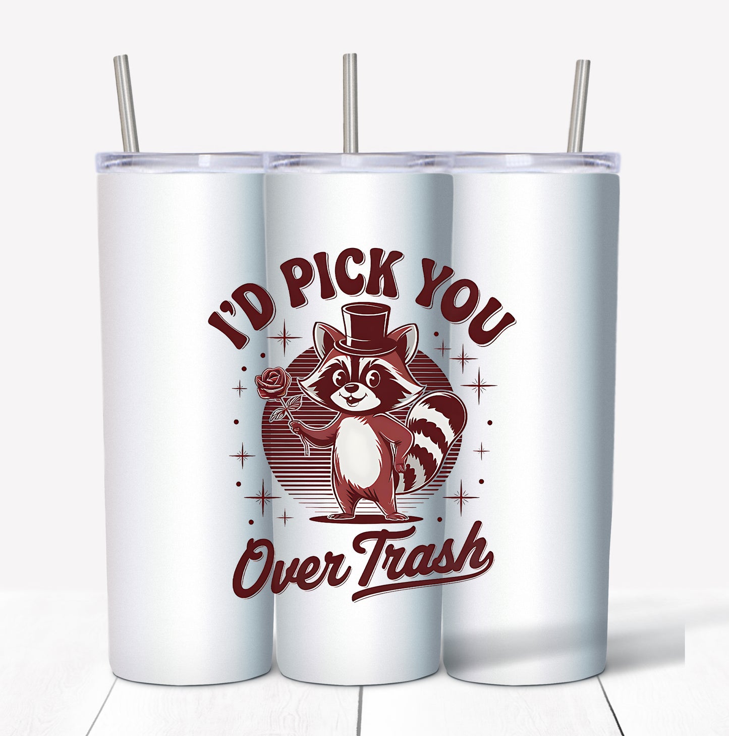 Valentines Raccoon Skinny Tumbler w/Sliding Lid and Straw- 20 Oz