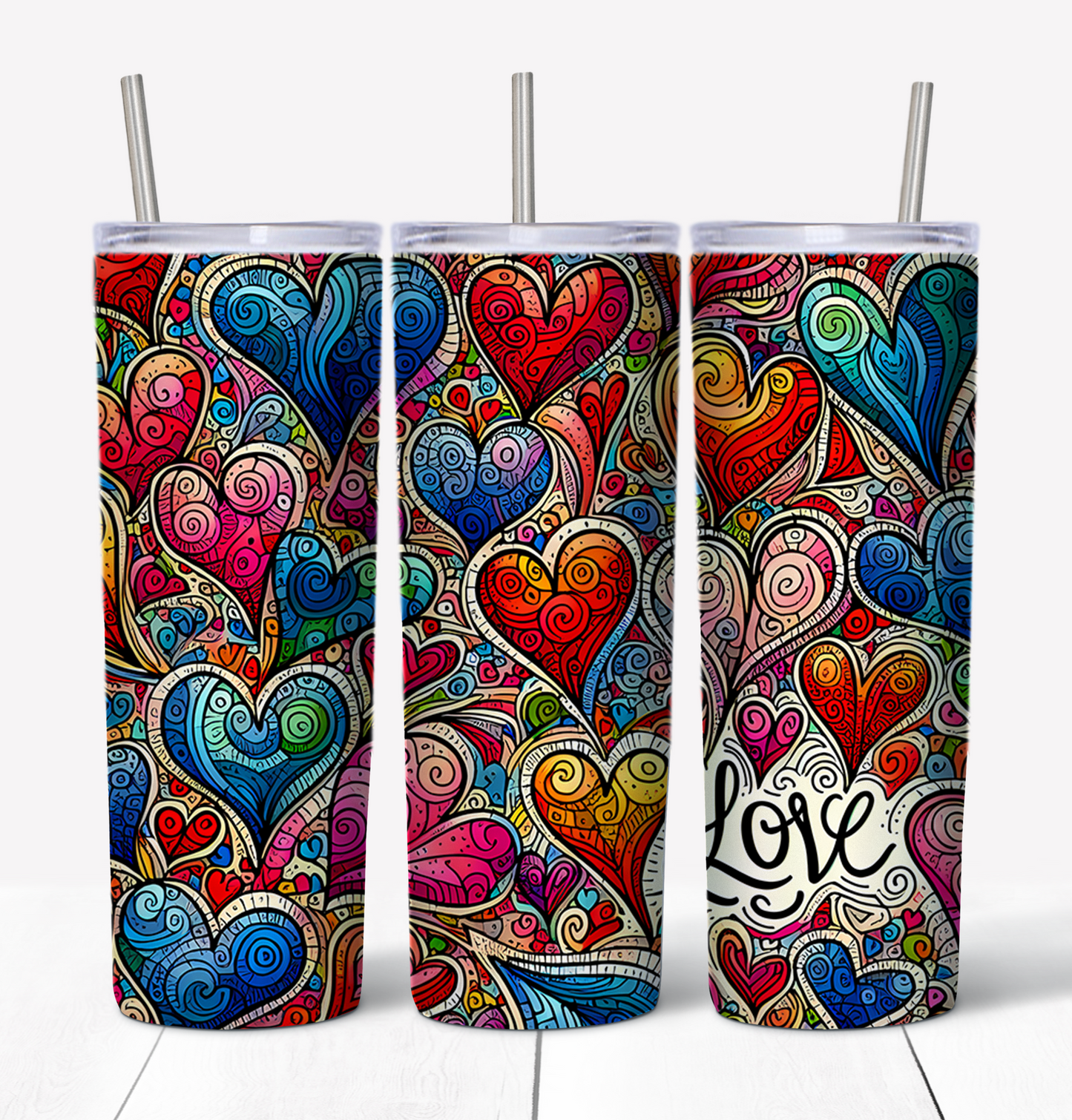 Valentines Hearts Love Skinny Tumbler w/Sliding Lid and Straw- 20 Oz