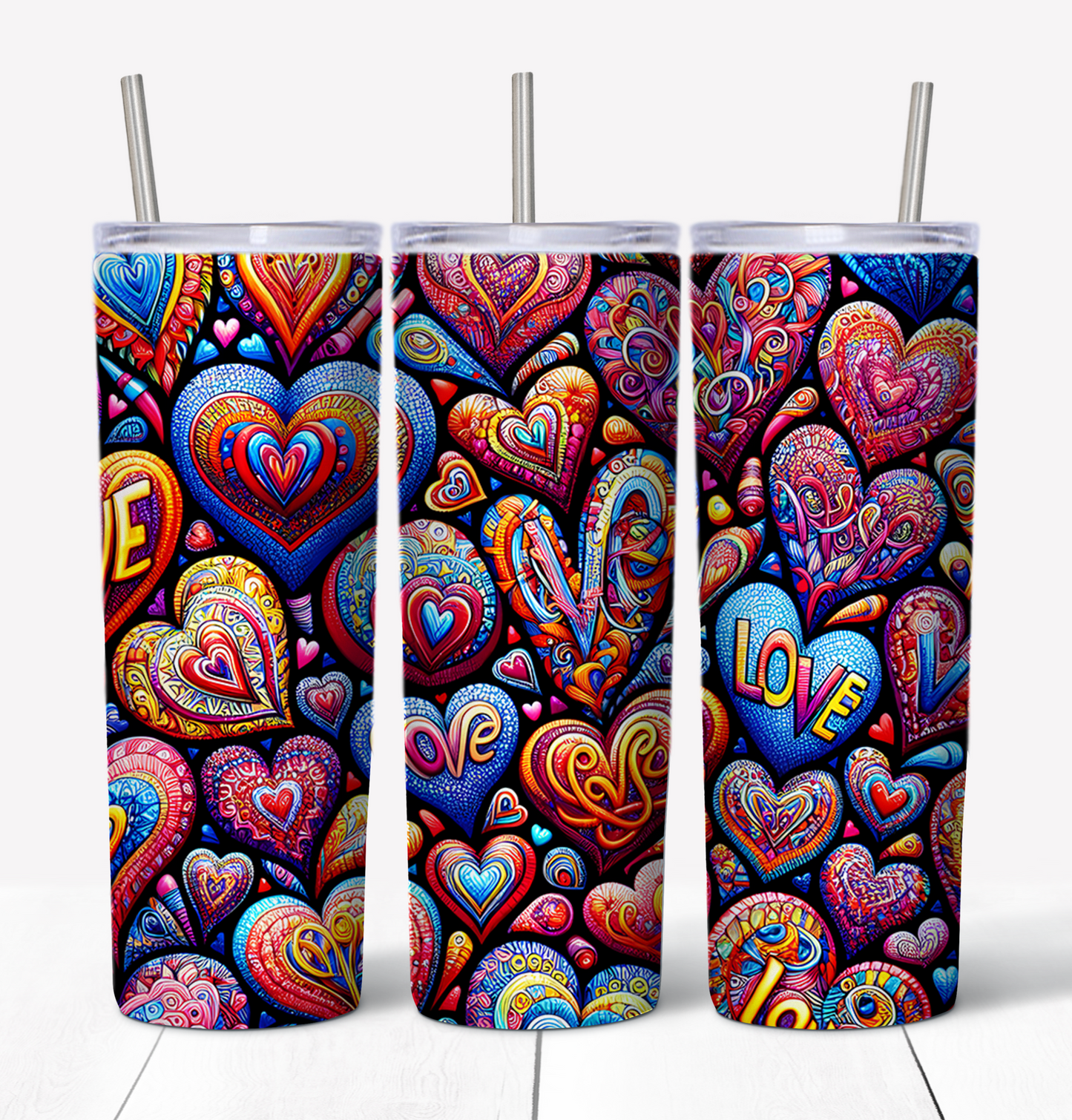 Valentines Hearts Love 2 Skinny Tumbler w/Sliding Lid and Straw- 20 Oz