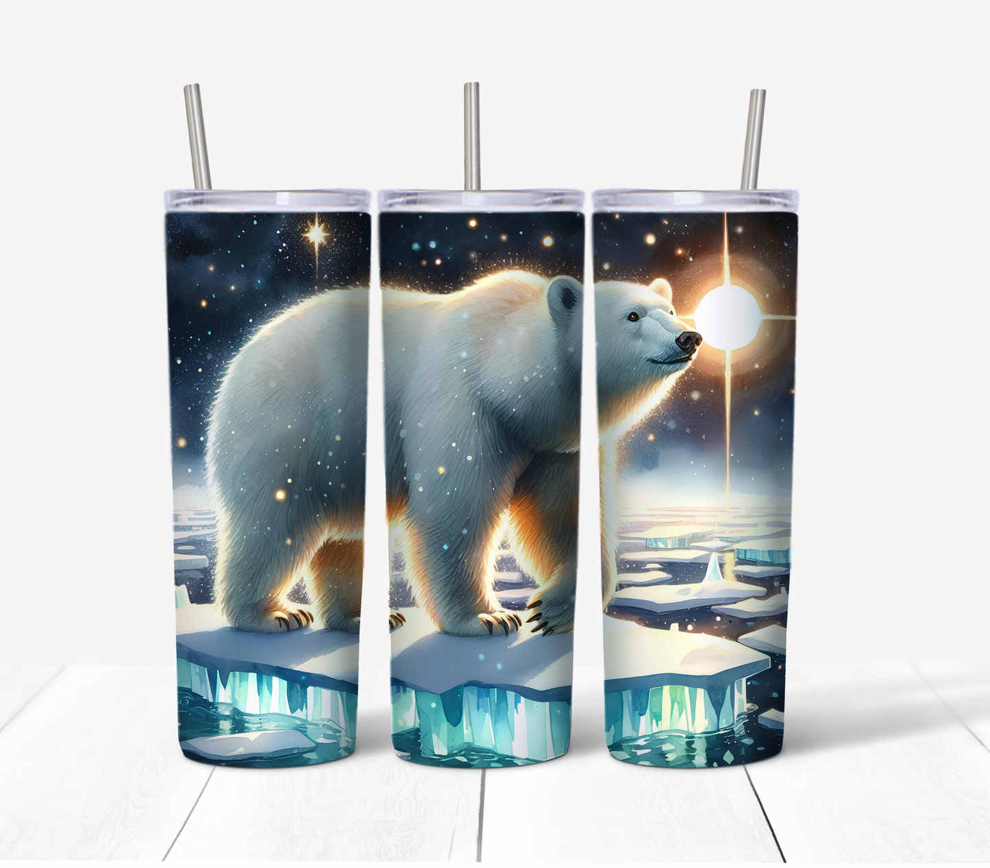 Polar Bear Ice Skinny Tumbler w/Sliding Lid and Straw- 20 Oz