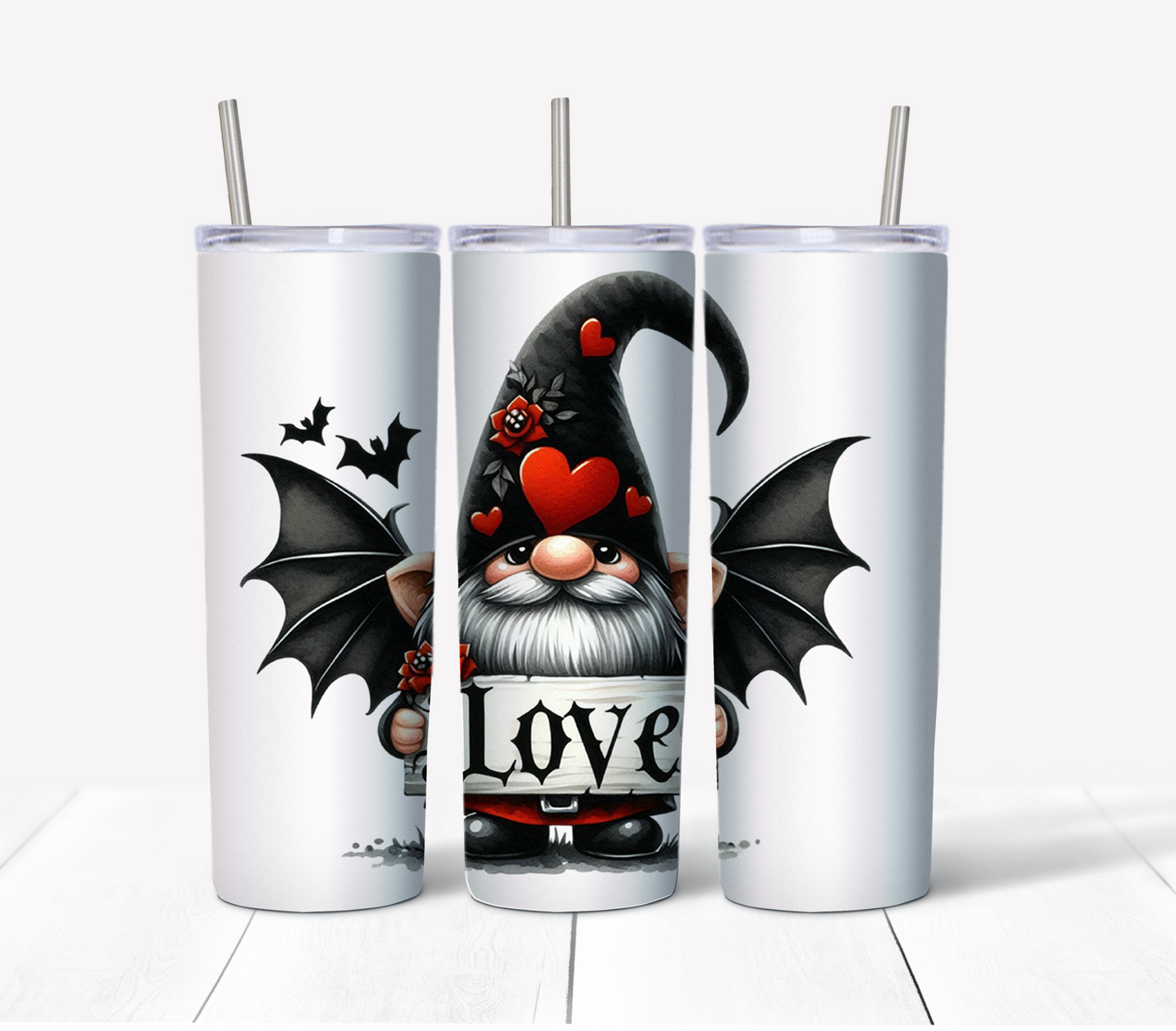 Valentines Gnome 1 Skinny Tumbler w/Sliding Lid and Straw- 20 Oz