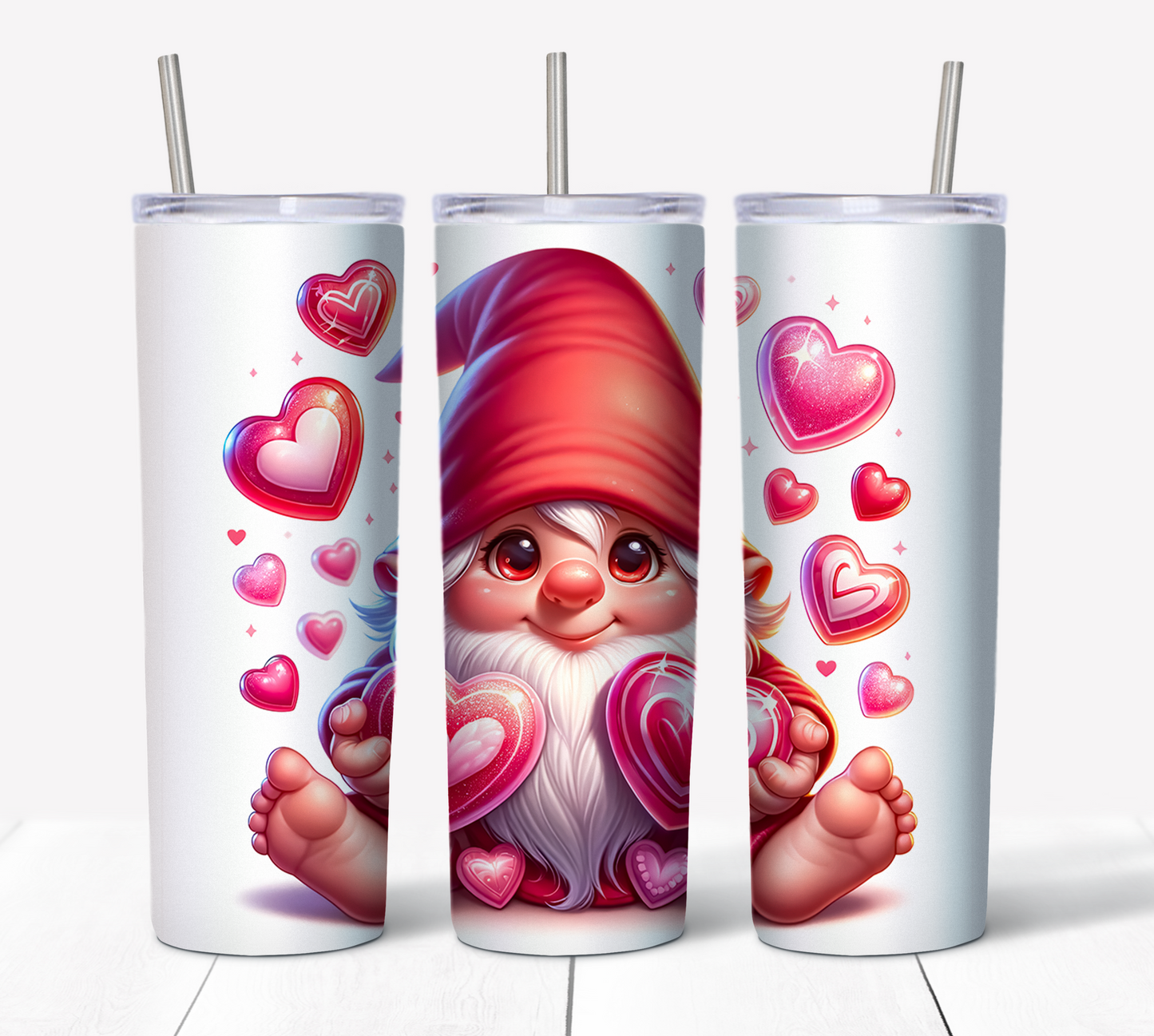 Valentines Gnome 2 Skinny Tumbler w/Sliding Lid and Straw- 20 Oz