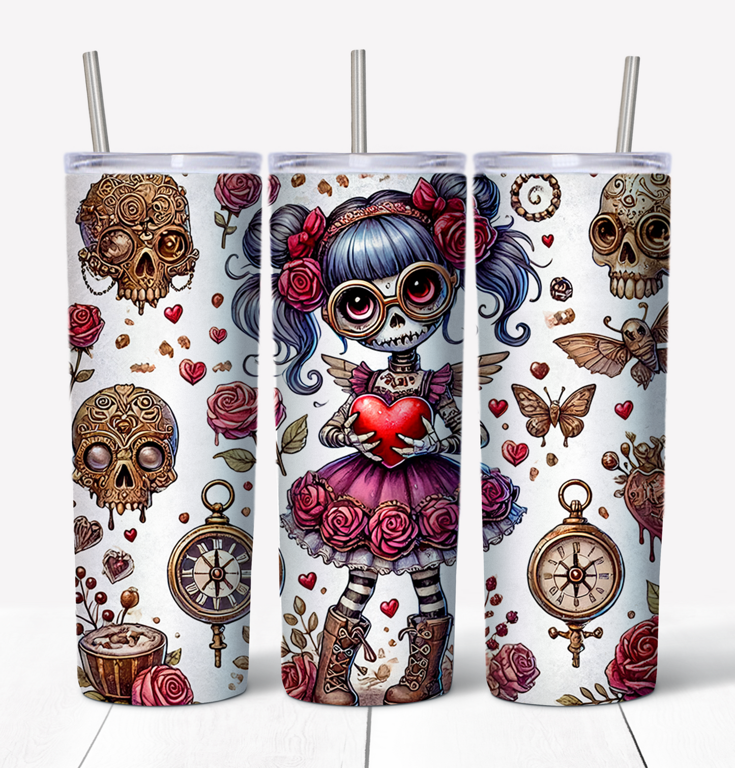 Valentines Z Girl 4 Skinny Tumbler w/Sliding Lid and Straw- 20 Oz