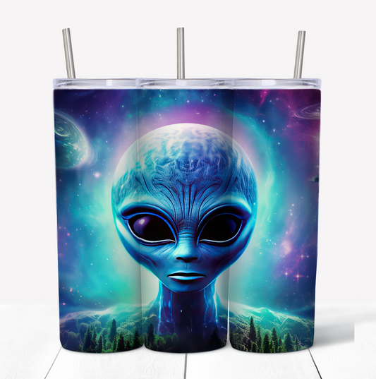Alien Skinny Tumbler w/Sliding Lid and Straw- 20 Oz