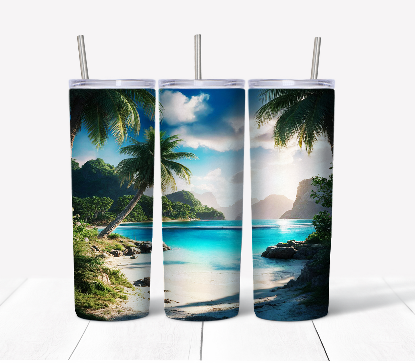 Beach Scene 1 Skinny Tumbler w/Sliding Lid and Straw- 20 Oz