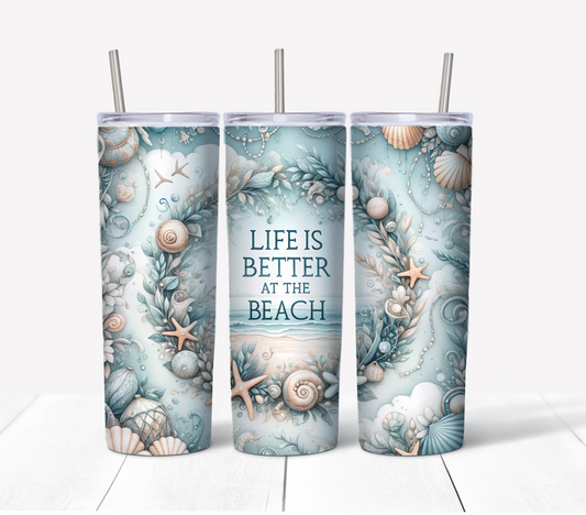 Beach Scene 3 Skinny Tumbler w/Sliding Lid and Straw- 20 Oz