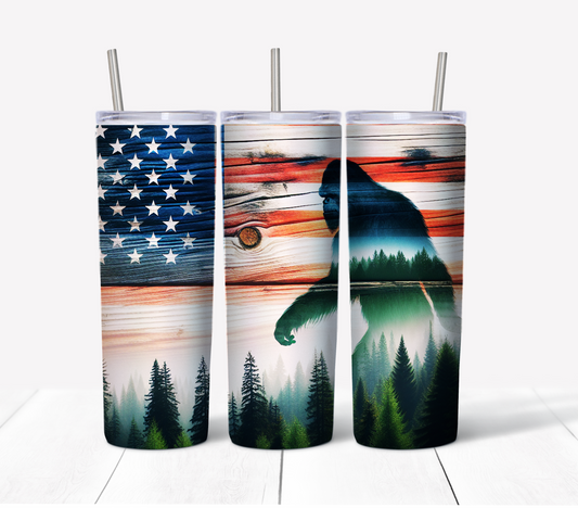 Patriotic Bigfoot USA Skinny Tumbler w/Sliding Lid and Straw- 20 Oz