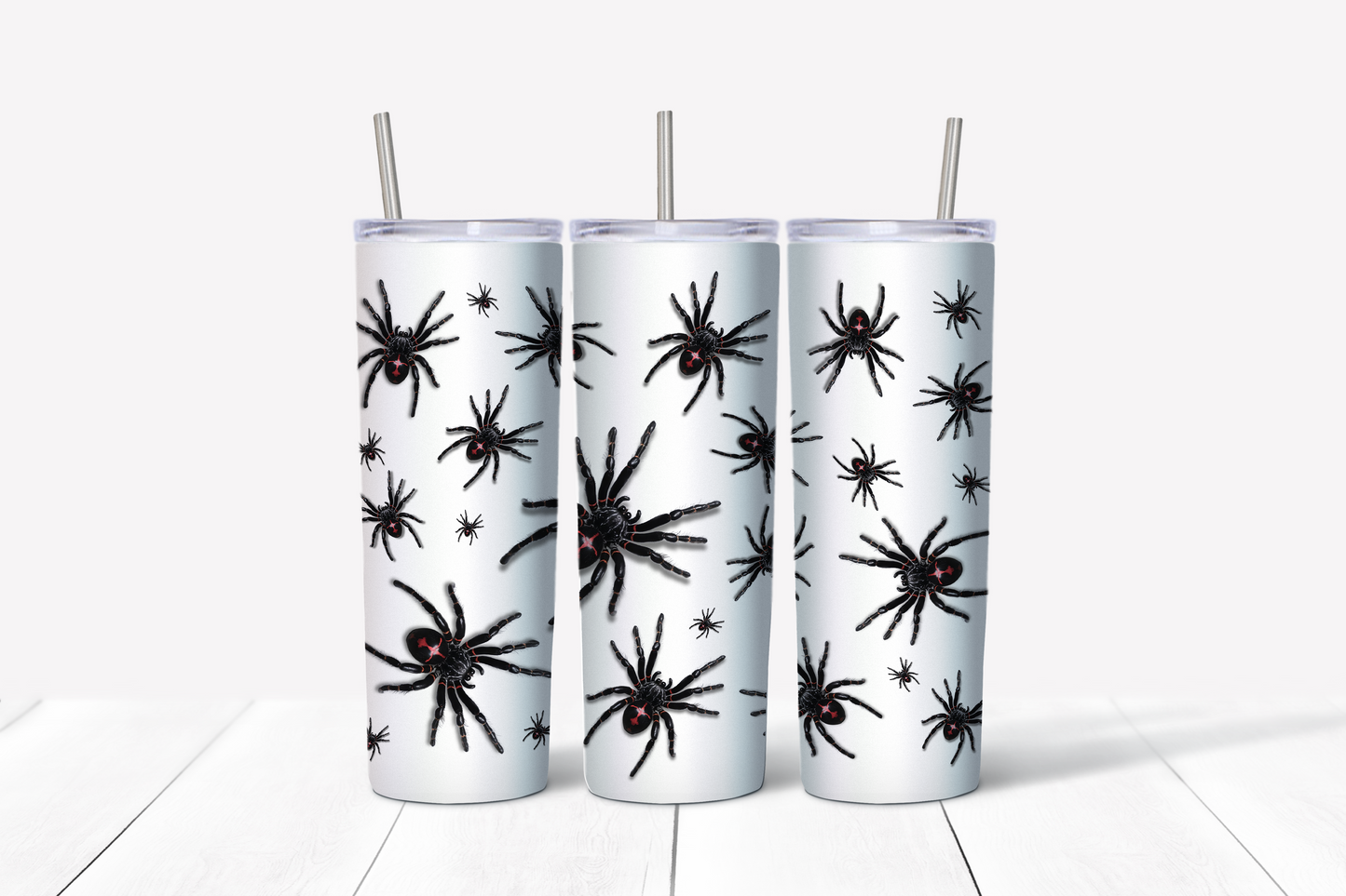 Black Widows Skinny Tumbler w/Sliding Lid and Straw- 20 Oz