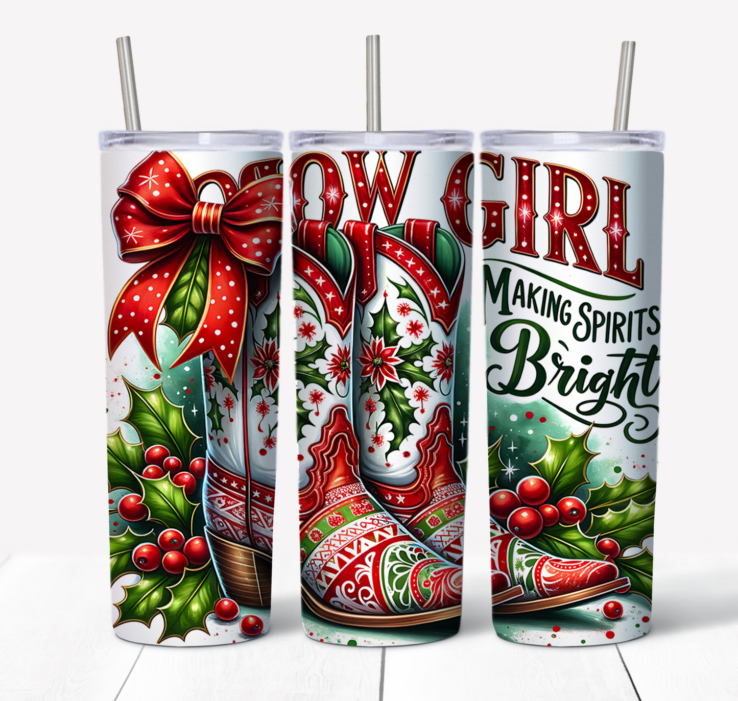 Cowgirl Christmas Skinny Tumbler w/Sliding Lid and Straw- 20 Oz