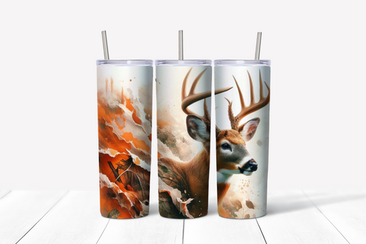 Deer 2 Skinny Tumbler w/Sliding Lid and Straw- 20 Oz