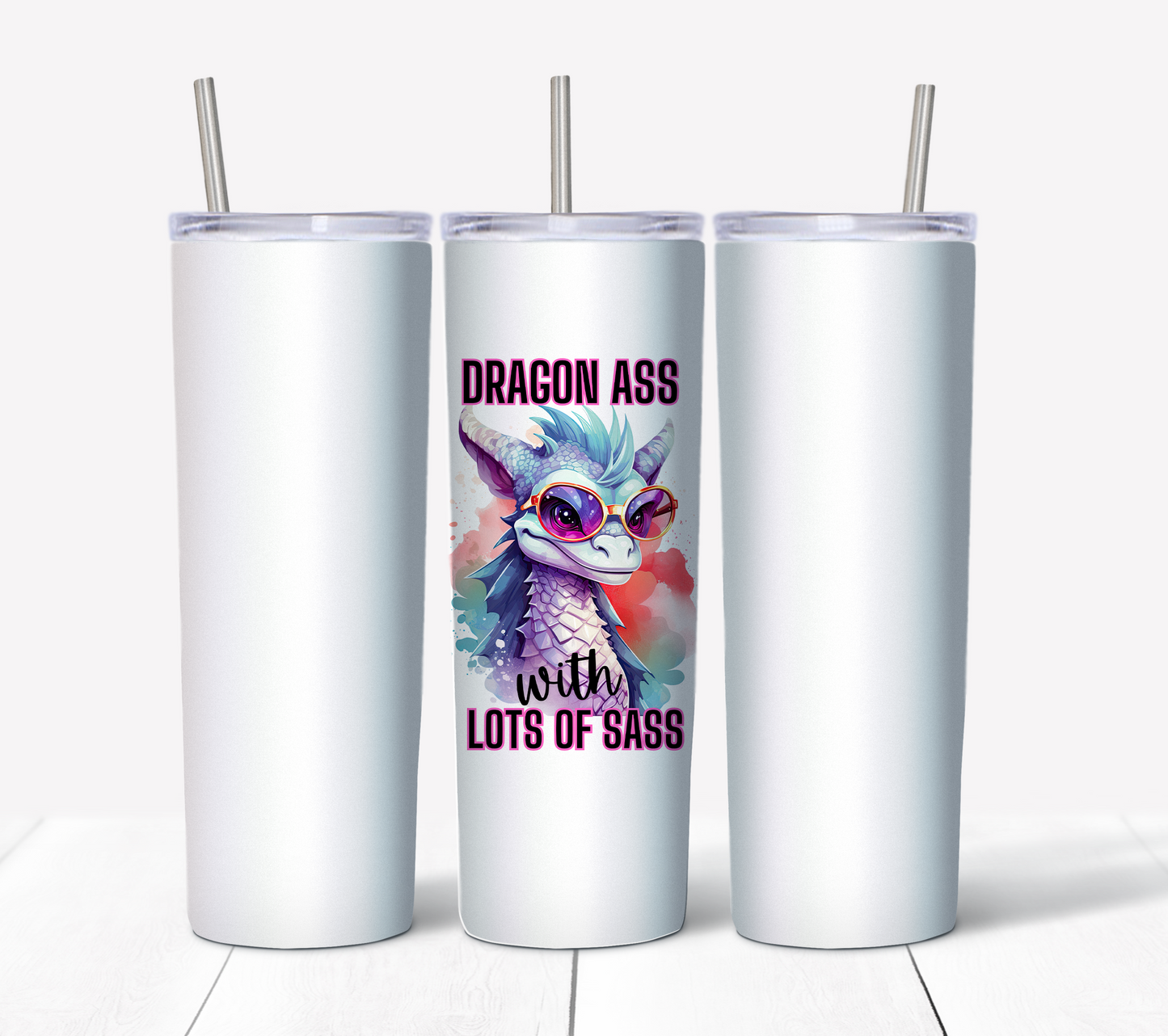 Dragon Sass Skinny Tumbler w/Sliding Lid and Straw- 20 Oz