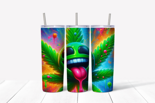 Happy 420 Skinny Tumbler w/Sliding Lid and Straw- 20 Oz