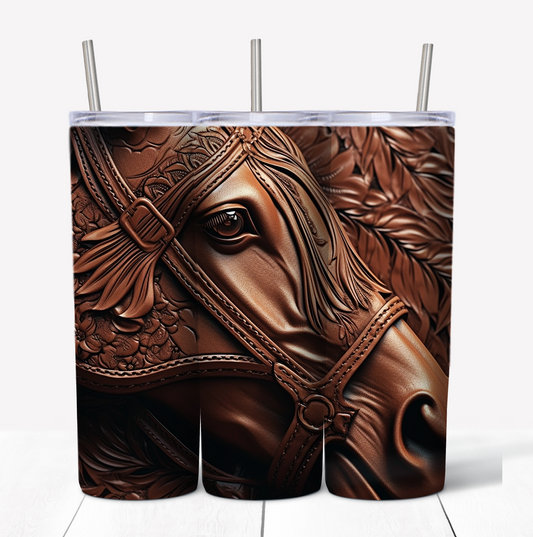 Horse Leather Skinny Tumbler w/Sliding Lid and Straw- 20 Oz