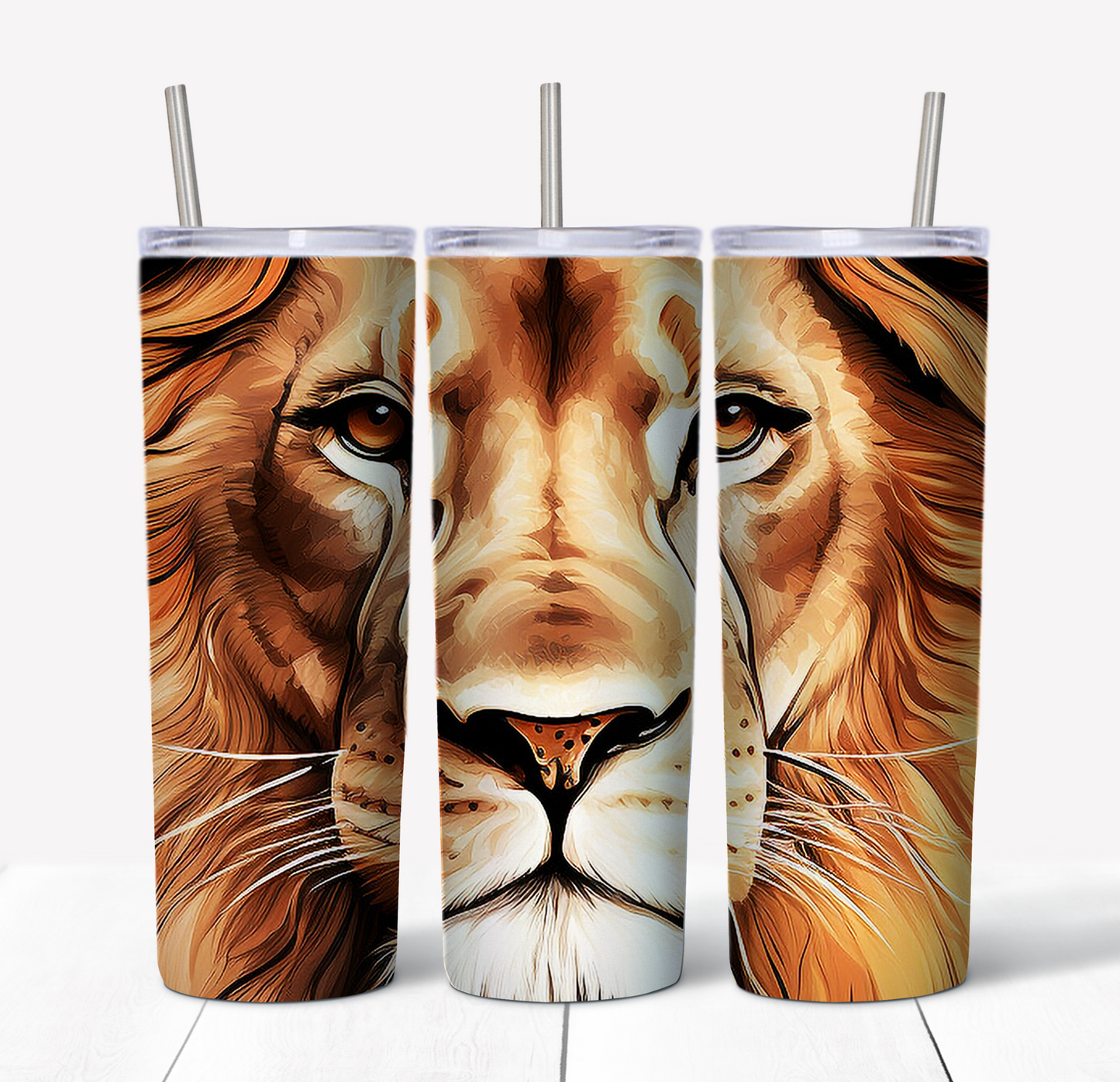 Lion Skinny Tumbler w/Sliding Lid and Straw- 20 Oz