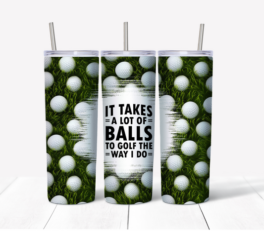 Lots of Balls Skinny Tumbler w/Sliding Lid and Straw- 20 Oz