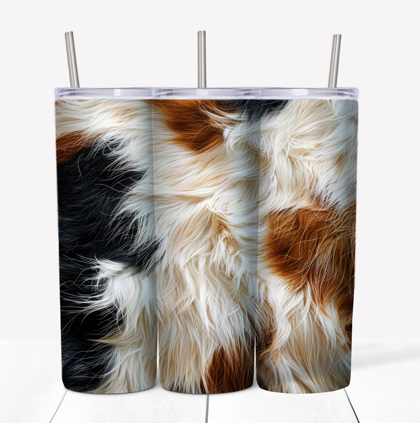 Mixed Fur Print Skinny Tumbler w/Sliding Lid and Straw