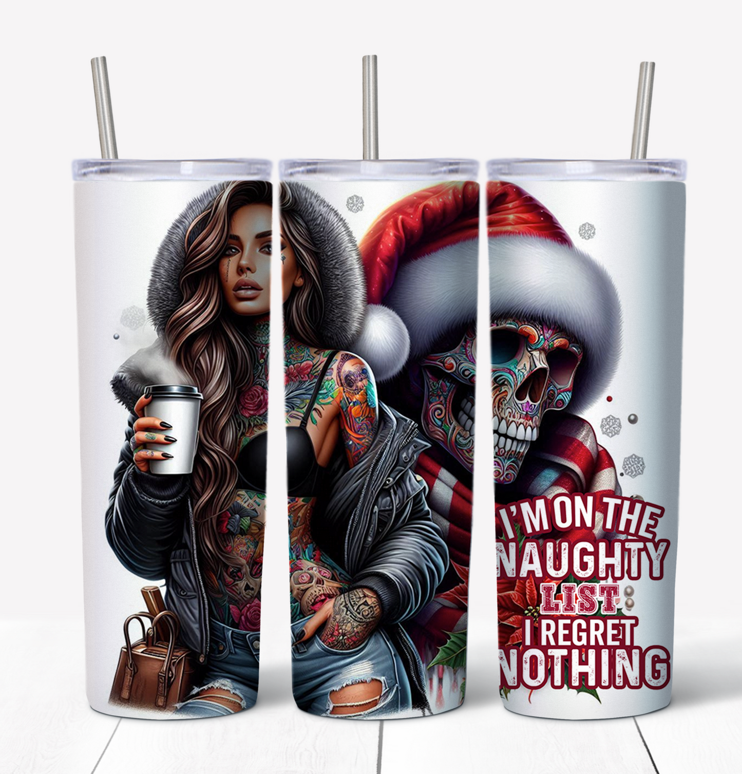 Naughty List Skinny Tumbler w/Sliding Lid and Straw- 20 Oz